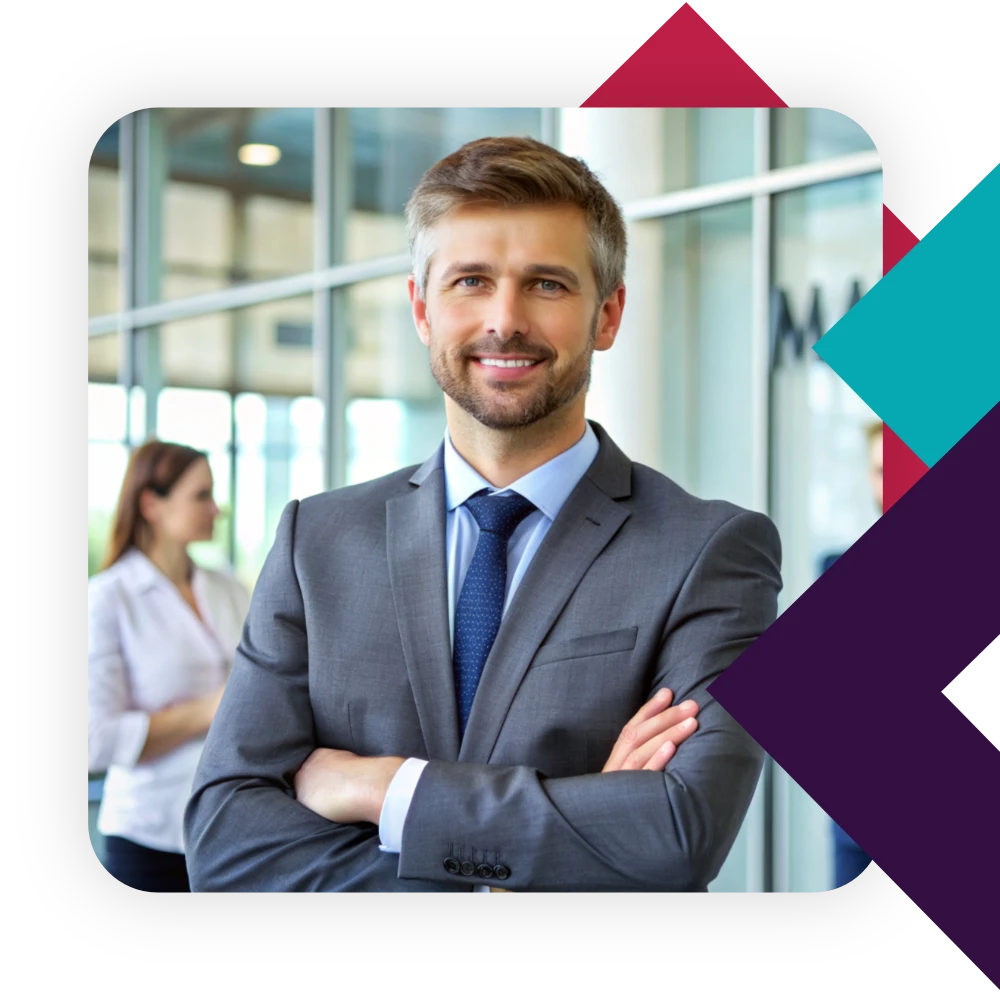 Business owner exuding confidence, illustrating transformation through SCASAI management consulting services.